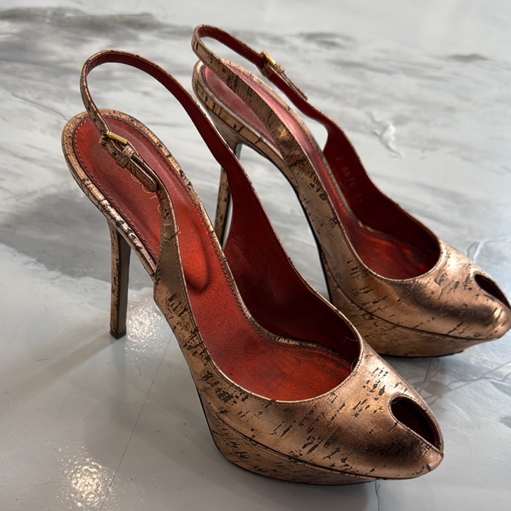 Elegant Bronze Peep-Toe Slingback Heels